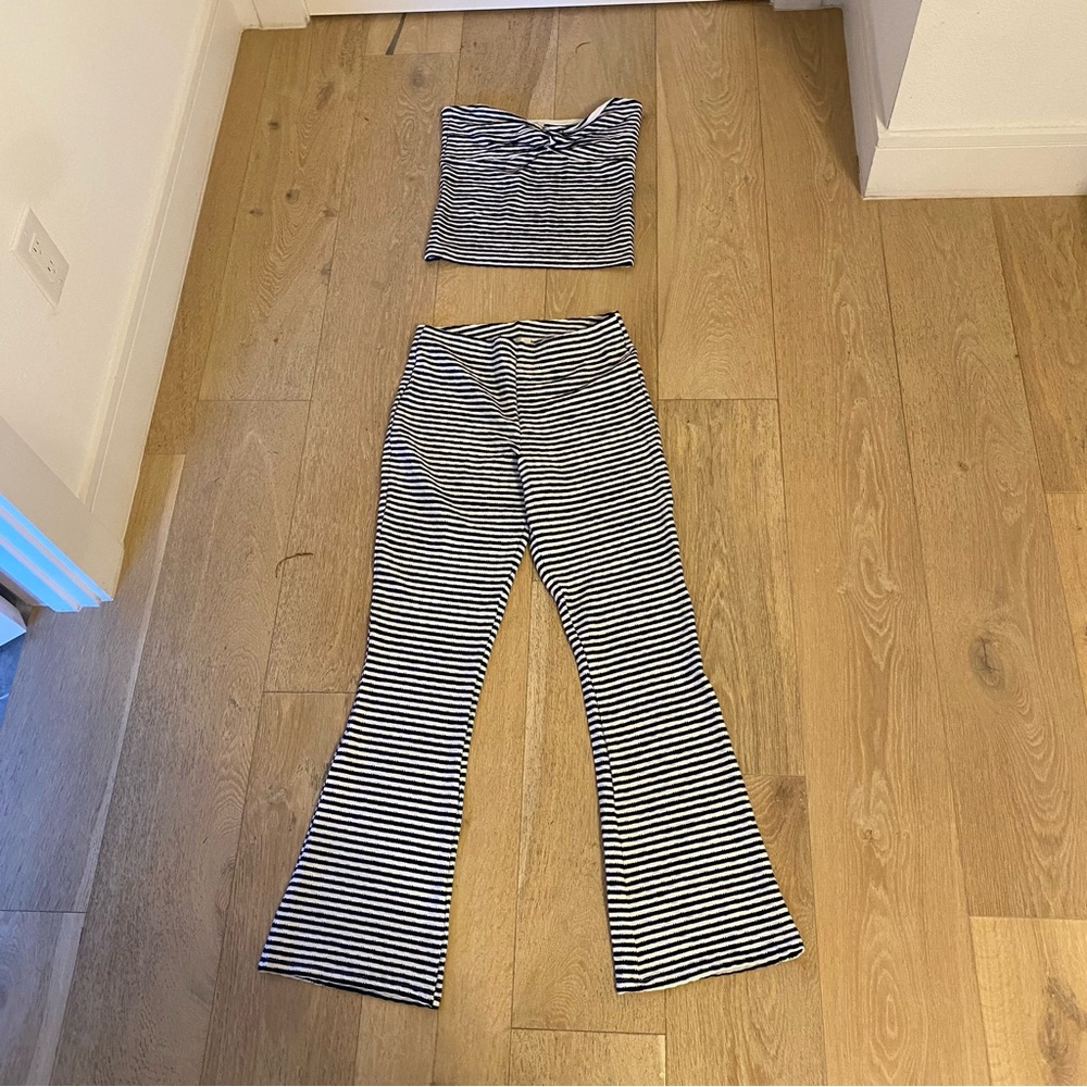 Maeve Navy and White Striped Flared Pants Set